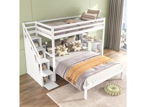 3431280144004 - Okwish - Etagenbett mit Seitenregalen 90200cm+140200cm multifunktionales Kinderbett Kinderetagenbett mit Stautreppe großer Stauraum ohne