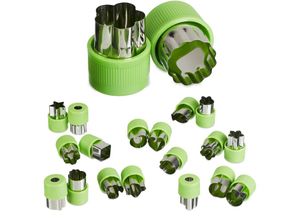 4052025441135 - Ausstechformen klein 20er Set für Gemüse Obst Plätzchen Mini Ausstecher mit Griff Edelstahl grün silber - Relaxdays