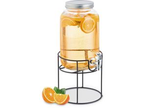 4052025874414 - Getränkespender mit Ständer Zapfhahn & Deckel 33 Liter Glas Wasserspender Limonadenspender transparent - Relaxdays