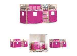 8721194267049 - The Living Store - Etagenbett mit Vorhängen Rosa 90x200 cm Massivholz Kiefer - Betten & Bettgestelle - Rosa