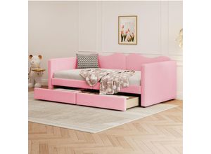 4941280138396 - Okwish - Gepolstertes Kinderbett 90200 cm Schlafsofa mit 2 Schubladen Bettrahmen aus Teddybärstoff multifunktionales weiches Bett mit Rücken- und