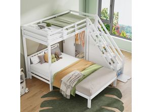 6901280139111 - Etagenbett mit Kleiderschrank 90200cm+120200cm multifunktionales Kinderbett Kinderetagenbett mit Stauraumtreppe großer Stauraum ohne Matratze