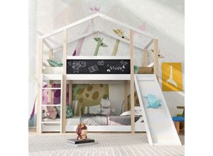 7901277059094 - Redom - Baumhaus Kinderbett mit Rutsche und Leiter 90 x 200 cm Kinder-Hochbett - 2x Lattenrost - Natur & Weiß