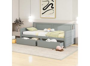 9441279537759 - Redom - Schlafsofa 90200 Einzelbett mit zwei Staufächern Massivholzstruktur Massivholzbett Jugendbett Kinderbett Grau