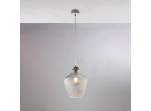 8057724581478 - Belight - Sospensione in ferro laccato bianco con cavo elettrico regolabile e diffusore in vetro soffiato trasparente con decoro in rilievo 1 luce