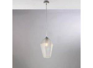 8057724581829 - Belight - Sospensione in ferro laccato bianco con cavo elettrico regolabile e diffusore in vetro soffiato trasparente con decoro in rilievo 1 luce