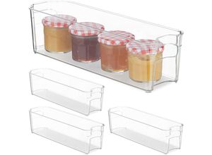 4052025362195 - Relaxdays - 4 x Kühlschrank Organizer schmaler Küchen Organizer mit Griffen für Lebensmittel 10 x 11 x 375 cm transparent