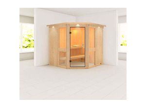 4010090667430 - - Sauna Innenkabine Amelia Innensauna 2 Sitzbänke aus Holz  Saunakabine mit 68 mm Wandstärke Dampfsauna mit MontagematerialNaturbelassen