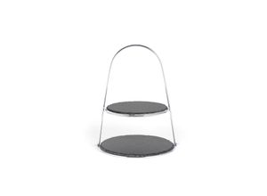 4260238064854 - Etagere Servierplatten Gr H 36 cm silberfarben Etagere mit 2 Ebenen Naturschiefer und Bügelgriff Schieferplatten 25 30cm