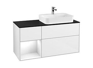 4051202668570 - Villeroy und Boch Finion Waschtischunterschrank F392GFGF 120cm Abdeckplatte black matt Regal links Glossy white lacquer Glossy white lacquer