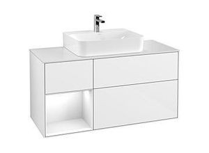 4051202638191 - Villeroy und Boch Finion Waschtischunterschrank G161GFGF 120cm Abdeckplatte white matt Emotion Regal links Glossy white lacquer Glossy white lacquer