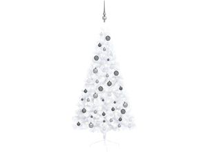 8720286497425 - Künstlicher Halber Weihnachtsbaum，Kunstbaum mit LEDs & Kugeln Weiß 150 cm vidaXL