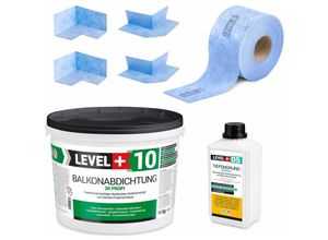 4251659206718 - Level+ - level+ Dichtset 14kg Balkonabdichtung 2K Badabdichtung Dichtband Tiefengrund SET31