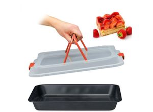 4052025880026 - Backblech mit Deckel 3 in 1 Kuchen Transportbox BxT 405 x 325 cm Backform Transporthaube schwarz  rot - Relaxdays