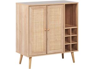 4255664898609 - Beliani - Sideboard mit Weinregal Hellbraun mit Rattan Geflecht Fronten 2 Türen Boho Stil Weinschrank Aufbewahrung Stauraum Wohnzimmer Küche Flur