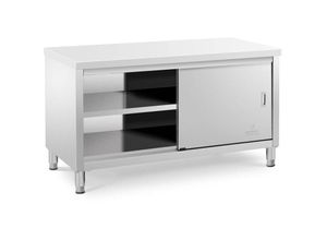 4062859945143 - Royal Catering - Arbeitsschrank Edelstahl 150 x 70 cm Edelstahltisch Schiebetüren Gastro - Silbern 4062859945143 - Royal Catering - Arbeitsschrank Edelstahl 150 x 70 cm Edelstahltisch Schiebetüren Gastro - Silbern
