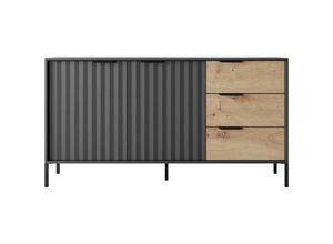 5905351247768 - Sideboard ravin 153 2D3S Kommode Flügeltüren Schubladen Schwarz  Eiche Artisan - Furnix