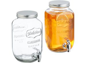 4052025503949 - Getränkespender 2er Set Limobehälter 35L Zapfhahn und Deckel Wasserspender Glas & Kunststoff transparent - Relaxdays