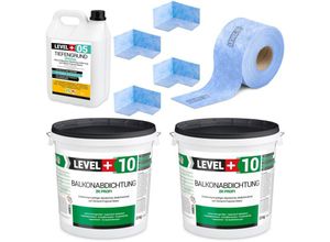 4251659223876 - Level+ - level+ Dichtset 40kg Balkonabdichtung 2K Badabdichtung Dichtband Tiefengrund SET36