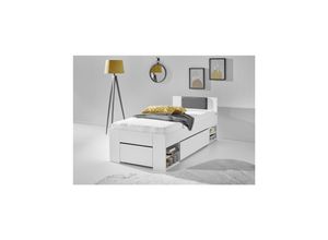 4250468583027 - Stauraumbett Stefan inkl RR 90x200cm inkl Rolllattenrost 2 Schubladen Nako auf Rollen Kopfteil m Kunstleder schwarz Ausf Dekor weiß 4250468583027 - Stauraumbett Stefan inkl RR 90x200cm inkl Rolllattenrost 2 Schubladen Nako auf Rollen Kopfteil m Kunstleder schwarz Ausf Dekor weiß