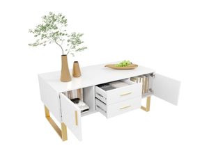 8761280151944 - Okwish - Couchtisch Hochglanz-Couchtisch mit goldenen Schubladen Griffen und Beinen Spezielles Türverkleidungsdesign