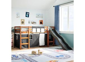 8447299897188 - Torana - Kinderhochbett mit Vorhängen Weiß Schwarz 90x190 cm Kiefernholz