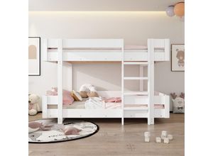 3031280156092 - Okwish - Kinder-Etagenbett Doppelbett mit Treppe schlichtes Design verstärktes Geländer ohne Matratze 90 x 200 cm weiß[OLD SKU3186267AAW]