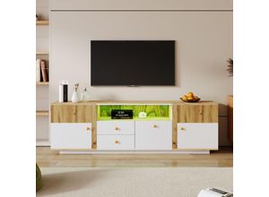 4911280137316 - Okwish - Lowboard TV-Schrank mit LED-Lichteffekten Glastrennwand mit Schubladen