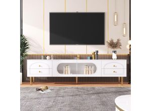 8431280137377 - Okwish - Lowboard-Wohnzimmer-TV-Möbel Glas TV-Möbel mit strukturierten Schubladen