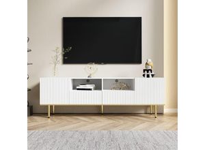 8381279533935 - Beschreibung des modernen TV-Schranks TV-Schrank mit goldenen Beinen und goldenem Rand