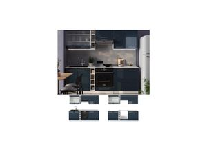 4066731408856 - Küchenzeile Fame-Line Weiß Dunkelblau Hochglanz 235 cm mit Arbeitsplatte Eiche 4066731408856 - Küchenzeile Fame-Line Weiß Dunkelblau Hochglanz 235 cm mit Arbeitsplatte Eiche