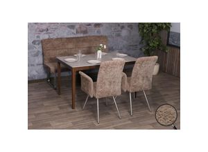 4057651870342 - Esszimmer-Set MCW-G55 2er-Set Stuhl mit Armlehne+Sitzbank 160cm Edelstahl gebürstet Stoff Textil Chenille ~ braun 4057651870342 - Esszimmer-Set MCW-G55 2er-Set Stuhl mit Armlehne+Sitzbank 160cm Edelstahl gebürstet Stoff Textil Chenille ~ braun