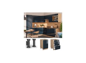 4066731407064 - Schubladenunterschrank Fame-Line Eiche Dunkelblau Hochglanz 50 cm ohne Arbeitsplatte