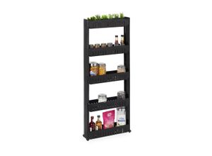 4052025882891 - Nischenwagen 5 Ablagen schmales Nischenregal Bad & Küche hbt 131x125x54 cm Rollregal Kunststoff schwarz - Relaxdays