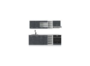 4066731402922 - Küchenzeile R-Line 240 cm Schwarz Beton Weiß mit Arbeitsplatte Anthrazit 4066731402922 - Küchenzeile R-Line 240 cm Schwarz Beton Weiß mit Arbeitsplatte Anthrazit