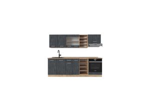 4066731402670 - Küchenzeile R-Line 240 cm Schwarz Beton Eiche mit Arbeitsplatte Weiß-Marmor 4066731402670 - Küchenzeile R-Line 240 cm Schwarz Beton Eiche mit Arbeitsplatte Weiß-Marmor