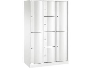 4062084745785 - C+P Kombi-Schließfachschrank Resisto H1950xB1148xT540 Korpus Verkehrsweiß Türen Verkehrsweiß 3 Abteile 8 Fächer