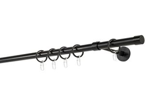 4066866134576 - Ondeco - Gardinenstange auf Maß 20mm Cap 1-lauf Vorhangstange Wandträger Deckenträger 14cm Stilgarnitur mit Ringen für Vorhänge - Schwarz - 260cm 4066866134576 - Ondeco - Gardinenstange auf Maß 20mm Cap 1-lauf Vorhangstange Wandträger Deckenträger 14cm Stilgarnitur mit Ringen für Vorhänge - Schwarz - 260cm