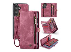 4255785153663 - Für Samsung Galaxy S25 5G Kunstleder Multifunktion Tasche Hülle Rot