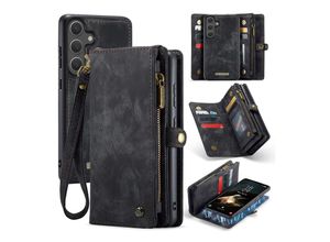 4255785153694 - Für Samsung Galaxy S25 Kunstleder Multifunktion Tasche Hülle Schwarz