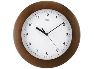 4037445140820 - Funkwanduhr AMS F5904 1 braun (nussbaumfarben) Wanduhren B H L 5cm QuarzuhrHolzWohnzimmerEsszimmerKücheArbeitszimmerBüroFlur