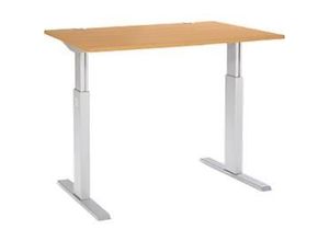 4250510855164 - Select Schreibtisch ERGO-T elektrisch höhenverstellbar Rechteck T-Fuß B 1200 x T 800 x H 725-1185 mm Buche-Dekor weißaluminium