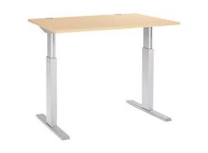4250510855171 - Select Schreibtisch ERGO-T elektrisch höhenverstellbar Rechteck T-Fuß B 1200 x T 800 x H 725-1185 mm Ahorn-Dekor weißaluminium