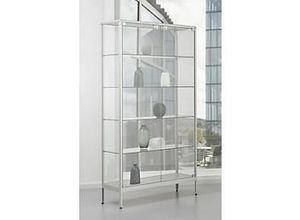 4260222861186 - Stand-Präsentationsvitrine doppelflüglige Drehflügeltür Aluminium-Rahmen ESG-Verglasung B 1000 x T 400 x H 1950 mm silber