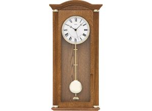 4037445137547 - Funk-Pendelwanduhr AMS F5014 4 braun (eichefarben) Wanduhren B H L 28cm x 10cm x 64cm QuarzuhrHolz- Glasgehäusemit AlarmEicheEsszimmerWohnzimmer