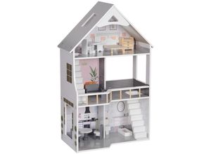 4255633590855 - AIYAPLAY Puppenhaus mit 13 Möbelstücken und Zubehör 3 Etagen 3-6 Jahre 80 cm