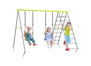 4255633550293 - Kinderschaukel-Set Schaukelgerüst aus Metall Schaukelgestell mit Doppelschaukel Kletternetz Sprossenleiter Gartenschaukel für Kinder 3-8 Jahre