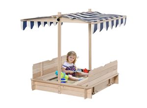 4251774906371 - Sandkasten mit verstellbarem Dach natur 106 x 106 x 121 cm(LxBxH) Sandkiste mit Lehnen Dach verstellbar Zedernholz Spielkiste für Kinder