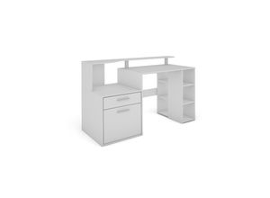 4251942205602 - Schreibtisch louis   Inkl 1 Tür + 1 Schubkasten + 3 offenen Fächern   Weiß   Computertisch   XXL-Tisch   Arbeitstisch   Holztisch   Bürotisch   140