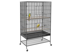 4255633528056 - Vogelkäfig Vogelbauer mit Sitzstangen Vogelhaus mit Ablage Bodenwanne Voliere mit Türen Rollen für kleine Vögel Stahl Grau 94 x 57 x 4255633528056 - Vogelkäfig Vogelbauer mit Sitzstangen Vogelhaus mit Ablage Bodenwanne Voliere mit Türen Rollen für kleine Vögel Stahl Grau 94 x 57 x